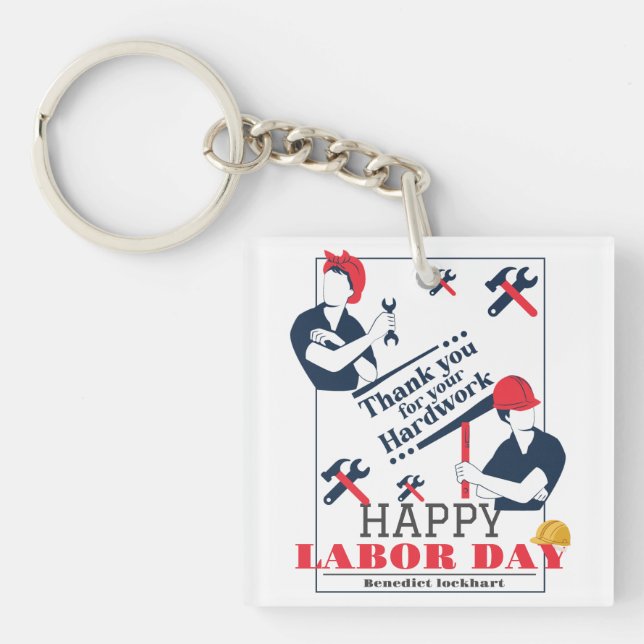 Solidarity Worker Unity Labour Day with USA flag  Key Ring (Front)