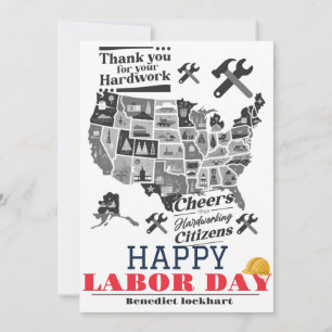 Solidarity Worker Unity Labour Day with USA flag Thank You Card