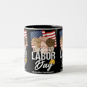 Solidarity Worker Unity Labour Day with USA flag Two-Tone Coffee Mug