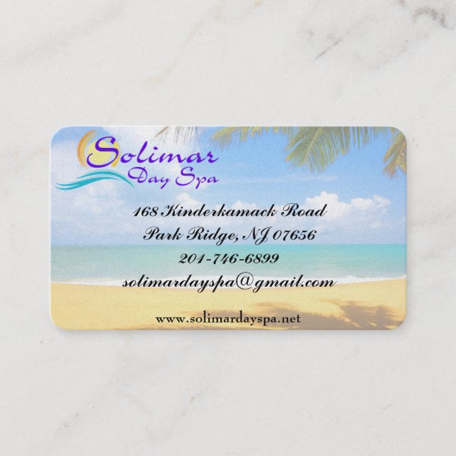 Solimar Day Spa Business Cards (Front)