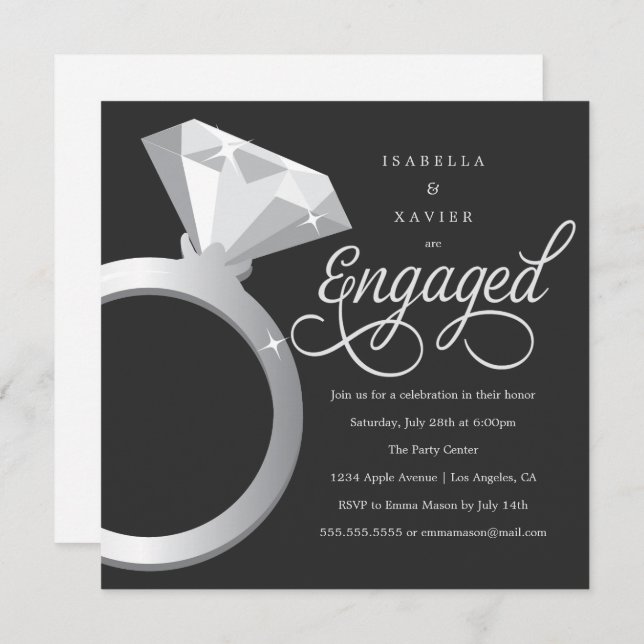 Solitaire | Custom Colour Engagement Party Invite (Front/Back)