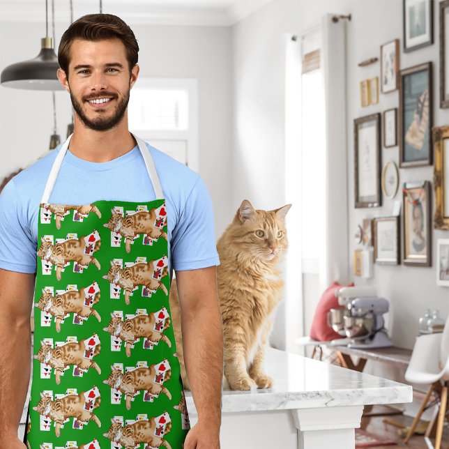 Solitaire Funny Orange Tabby Cat Playing Cards  Apron (Creator Uploaded)