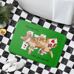 Solitaire Funny Orange Tabby Cat Playing Cards Bath Mat