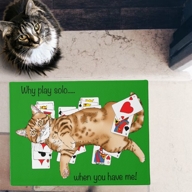 Solitaire Funny Orange Tabby Cat Playing Cards  Doormat (Creator Uploaded)
