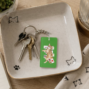 Solitaire Funny Orange Tabby Cat Playing Cards  Key Ring