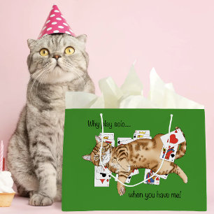 Solitaire Funny Orange Tabby Cat Playing Cards Large Gift Bag