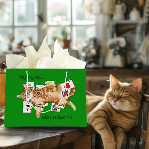 Solitaire Funny Orange Tabby Cat Playing Cards Large Gift Bag
