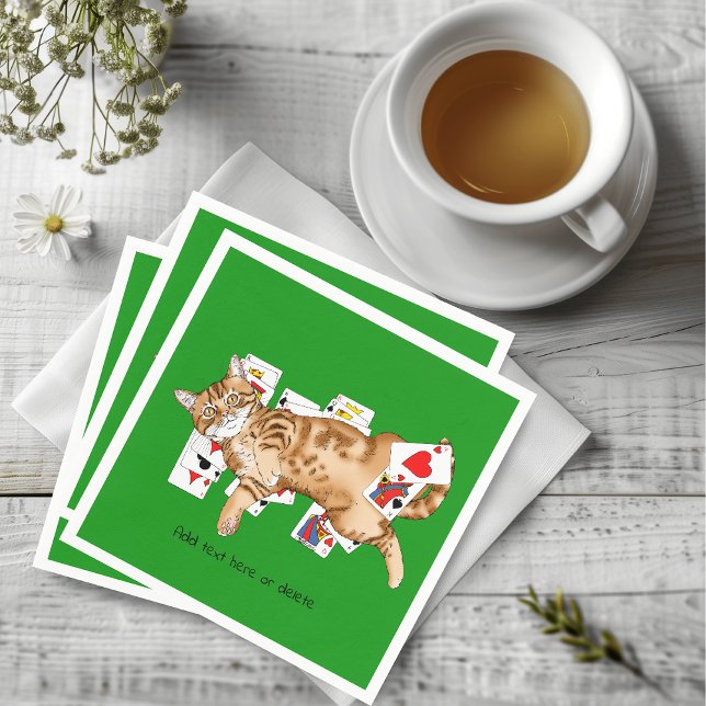 Solitaire Funny Orange Tabby Cat Playing Cards  Napkin (Creator Uploaded)