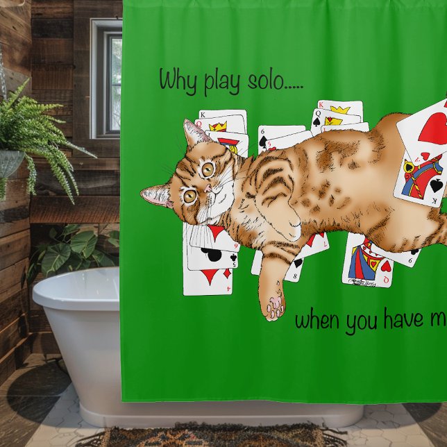 Solitaire Funny Orange Tabby Cat Playing Cards  Shower Curtain (Creator Uploaded)