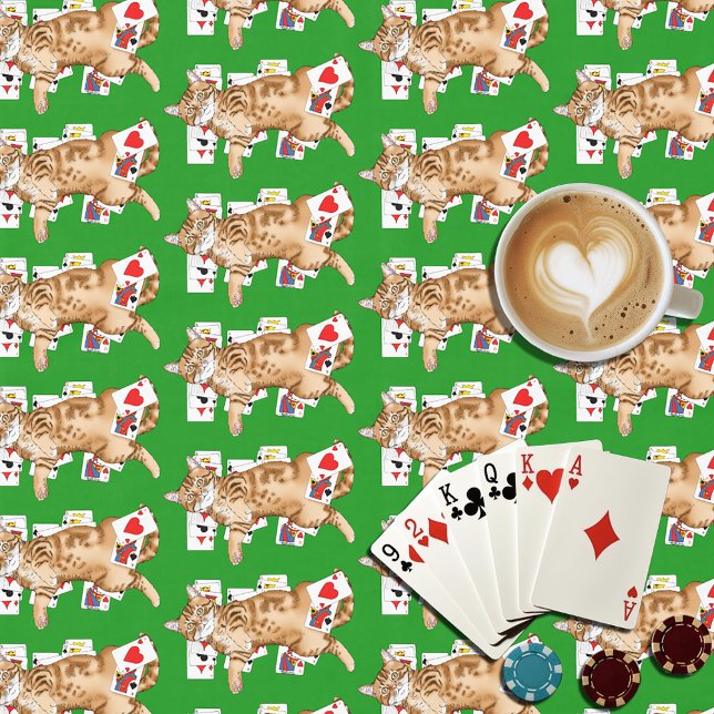 Solitaire Funny Orange Tabby Cat Playing Cards  Tablecloth (Creator Uploaded)