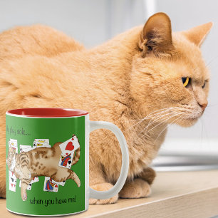 Solitaire Funny Orange Tabby Cat Playing Cards Two-Tone Coffee Mug