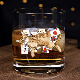 Solitaire Funny Orange Tabby Cat Playing Cards  Whiskey Glass