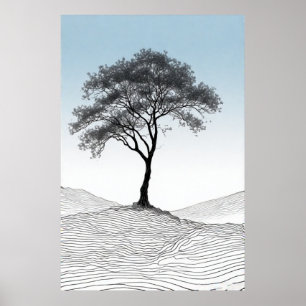 Solitary Elegance: A Minimalist Tree in Line Art Poster