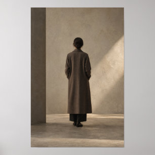 Solitary Figure in Minimal Sunlit Interior Wall Ar Poster