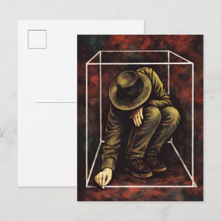 Solitary Man in White Geometric Frame – Moody Dark Postcard