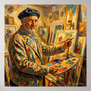 Solitary Painter in a Golden Studio Poster