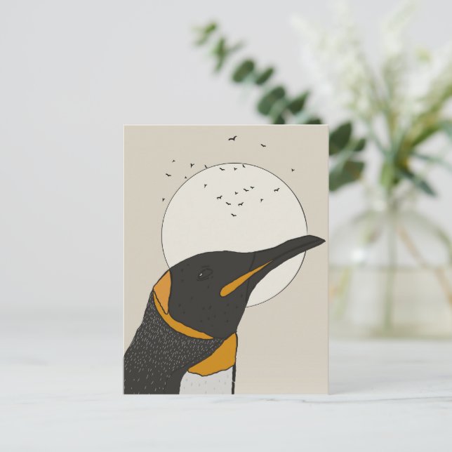 Solitary Penguin Under the Moon Postcard (Standing Front)
