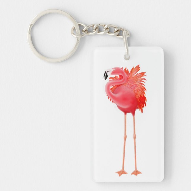 Solitary Pink Flamingo Bird Keychain (Front)