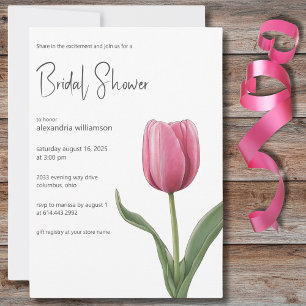 Solitary Pink Tulip Bridal Shower  Invitation