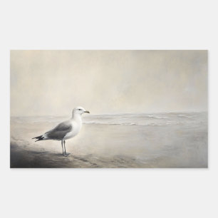 Solitary Seagull by the Shore Rectangular Sticker