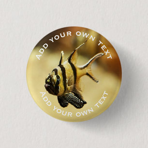 Solitary Stripy Angelfish Underwater Custom Text 3 Cm Round Badge