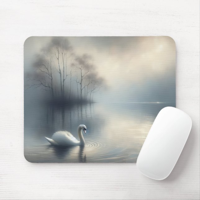 Solitary Swan On Misty Lake Mouse Pad (With Mouse)
