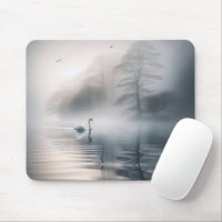 Solitary Swan On Misty Lake