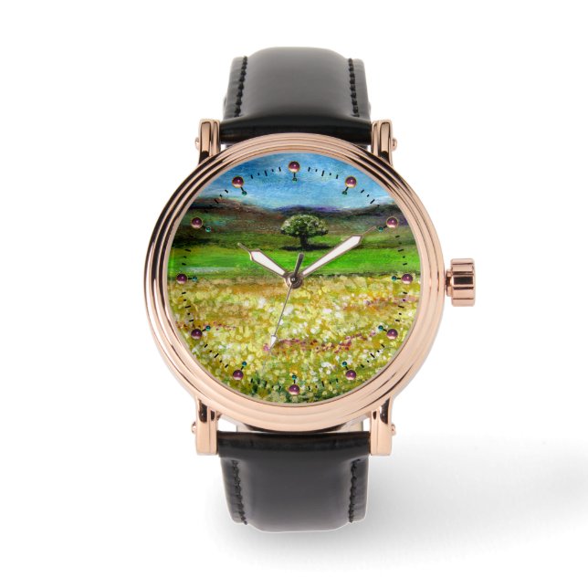 SOLITARY TREE IN THE GREEN YELLOW FLOWER FIELD WATCH (Front)