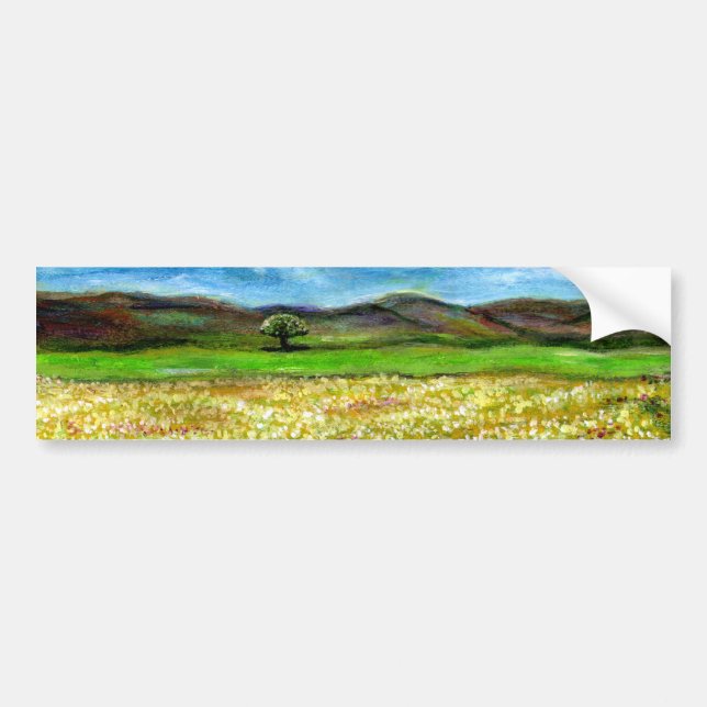 SOLITARY TREE IN THE YELLOW FLOWER FIELD,TUSCANY BUMPER STICKER (Front)
