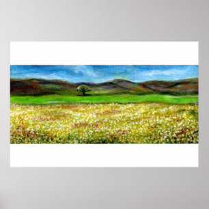 SOLITARY TREE IN THE YELLOW FLOWER FIELD,TUSCANY POSTER