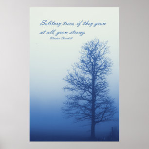 Solitary Trees Grow Strong - Silhouette in Fog Poster