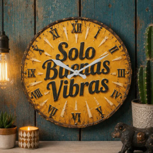 Solo Buenas Vibras Spanish Quote Positive Large Clock