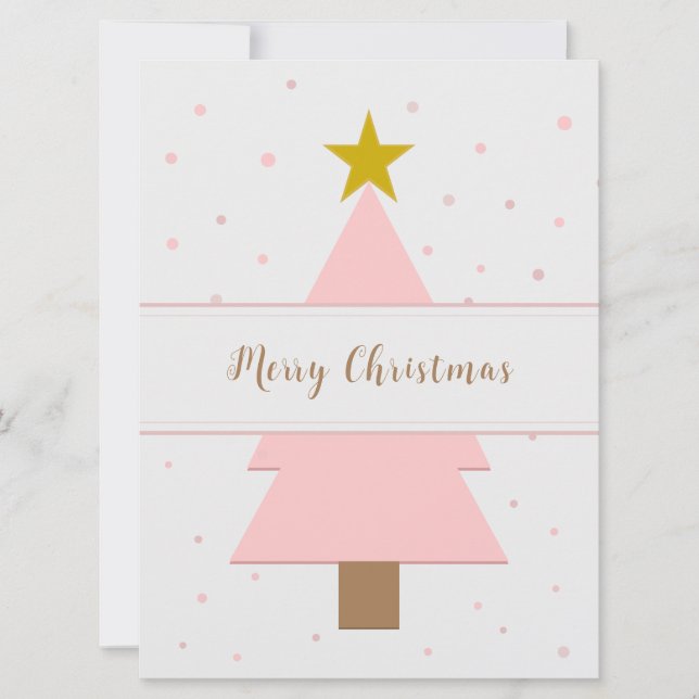 Solo Pink Christmas Tree and Golden Star Flat Card (Front)