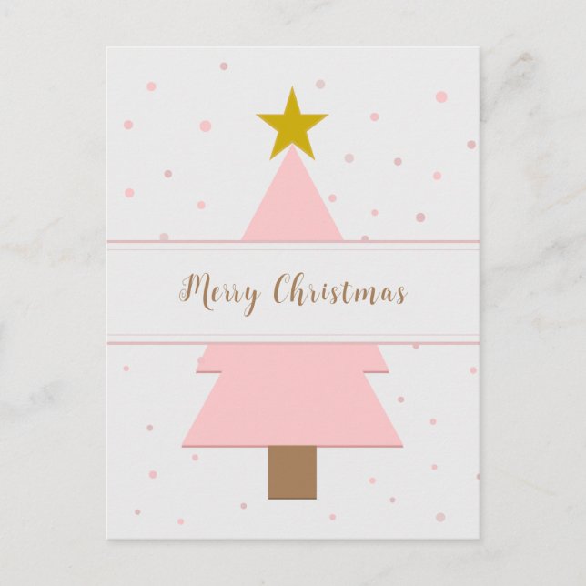 Solo Pink Christmas Tree and Golden Star Postcard (Front)