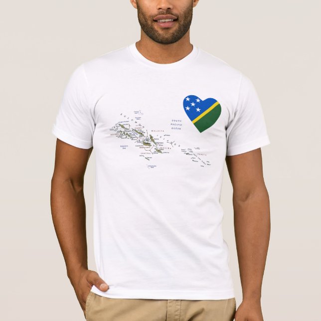 Solomon Islands Flag Heart and Map T-Shirt (Front)