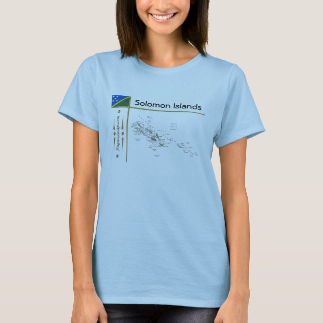 Solomon Islands Map + Flag + Title T-Shirt (Front)