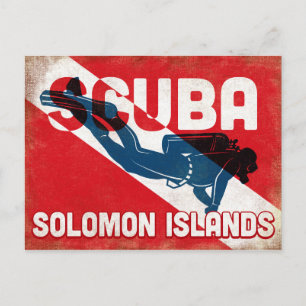 Solomon Islands Scuba Diver - Blue Retro Postcard
