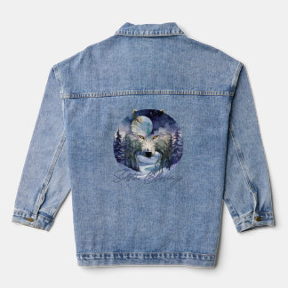 Solstice Blessings Winter Wolf Moonlight Woods Denim Jacket