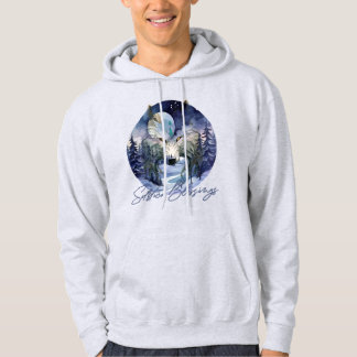 Solstice Blessings Winter Wolf Moonlight Woods Hoodie