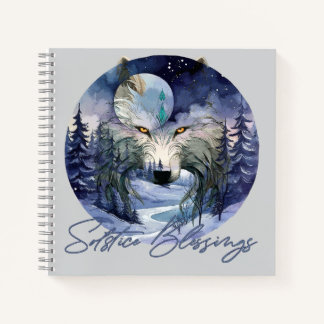 Solstice Blessings Winter Wolf Moonlight Woods Notebook
