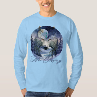 Solstice Blessings Winter Wolf Moonlight Woods T-Shirt