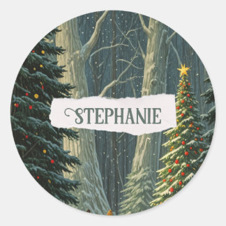 Solstice Spruce Personalized Christmas Classic Round Sticker