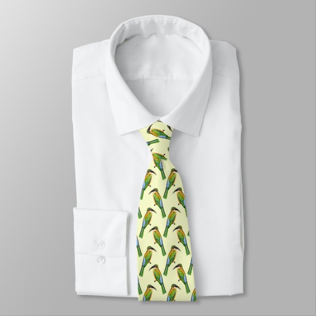 Somali Bee-Eater Vintage Art Pattern Tie (Tied)