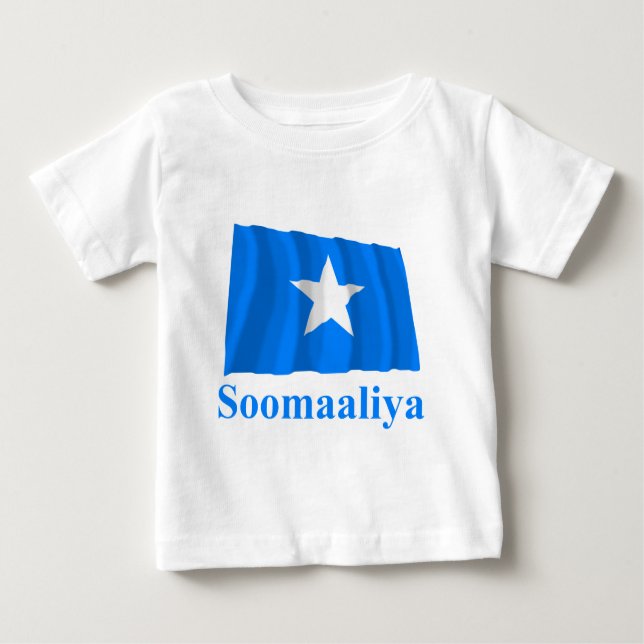 Somalia Waving Flag with Name in Somali Baby T-Shirt (Front)