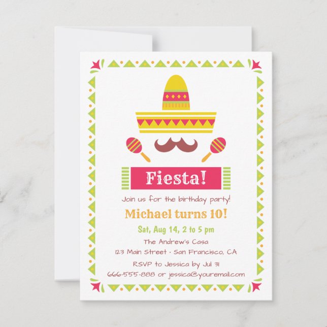 Sombrero and Moustache Mexican Fiesta Party Invitation (Front)