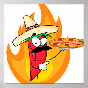 Sombrero Chile Chilli Pepper Holds Up Pizza Poster