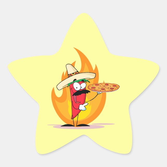 Sombrero Chile Chilli Pepper Holds Up Pizza Star Sticker (Front)
