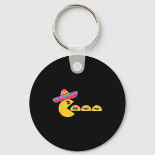 Sombrero eating funny tacos with moustaches cinco key ring