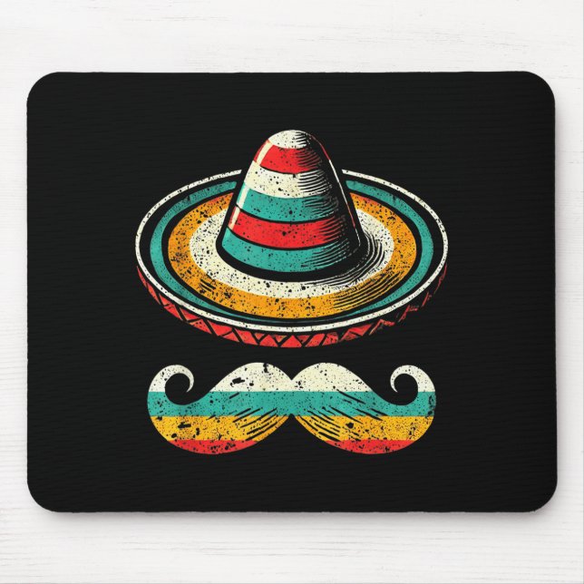Sombrero Face Cinco De Mayo Mustache Fiesta Men Bo Mouse Pad (Front)