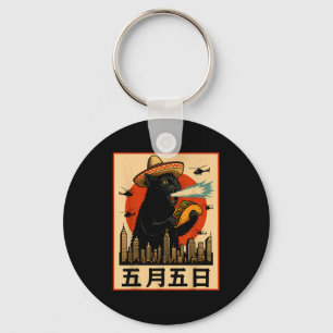 Sombrero kaiju cat taco funny cinco de mayo retro key ring